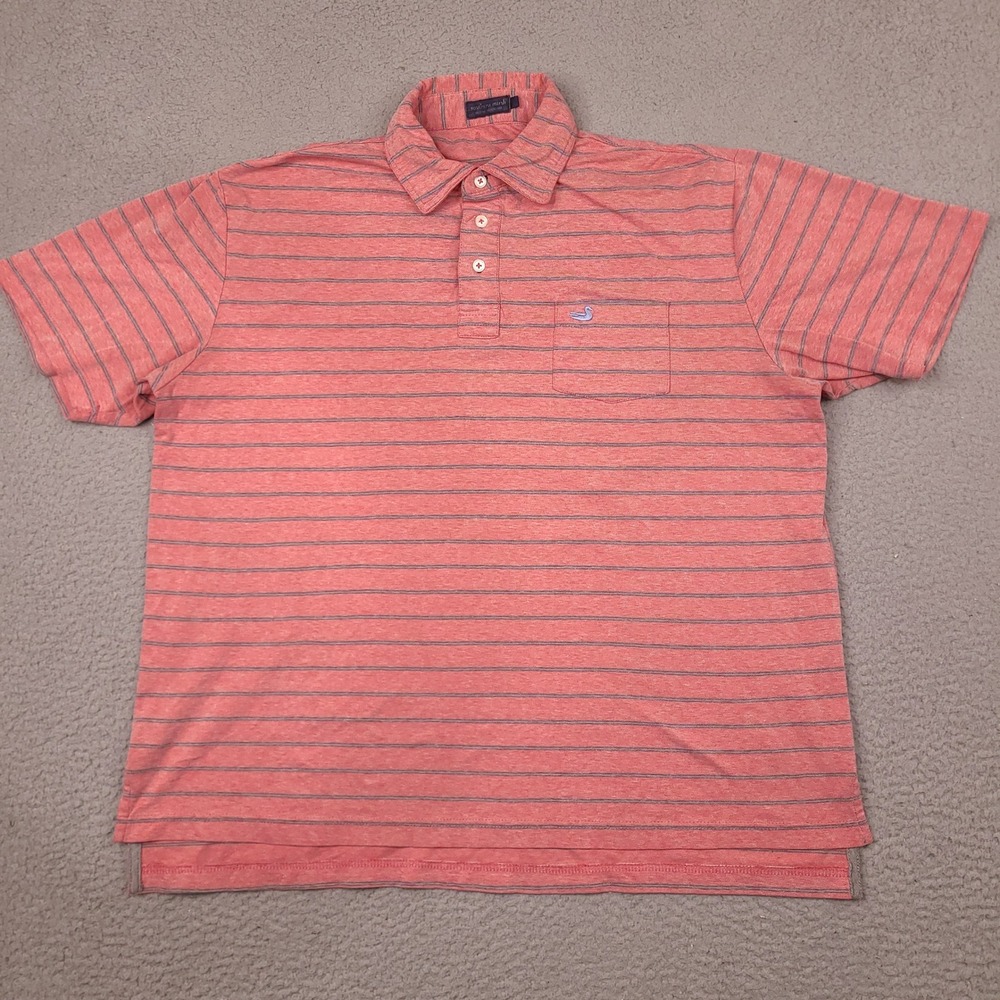 Southern Marsh Mens XL Polo Shirt Coral Pink Heather Striped Short Sleeve Pocket